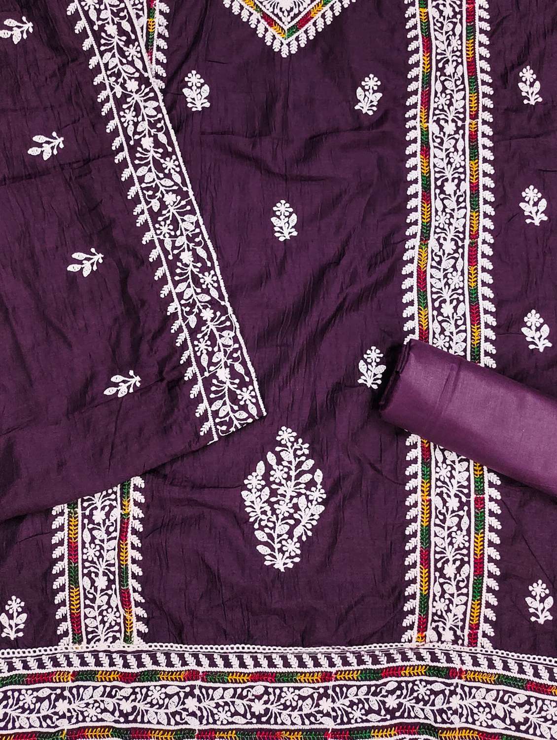 women solid with work embroidered unstitched suit set - 21980166 -  Standard Image - 1