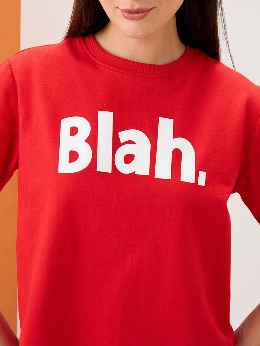 women red typography print round neck short sleeves boxy fit t-shirt - 21980187 - Standard Image - 4