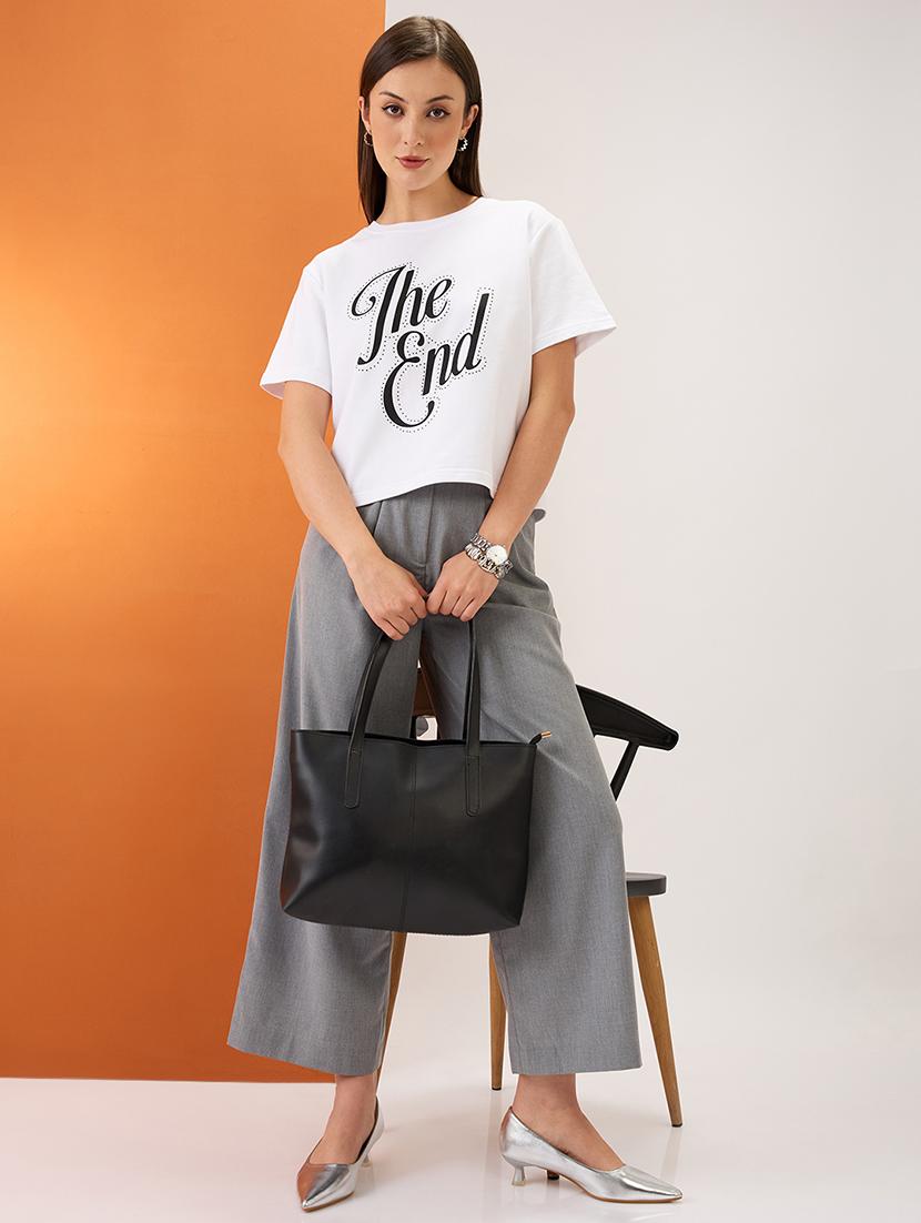 women white typography print embellished detail round neck short sleeves boxy fit crop t-shirt - 21980189 - Standard Image - 4