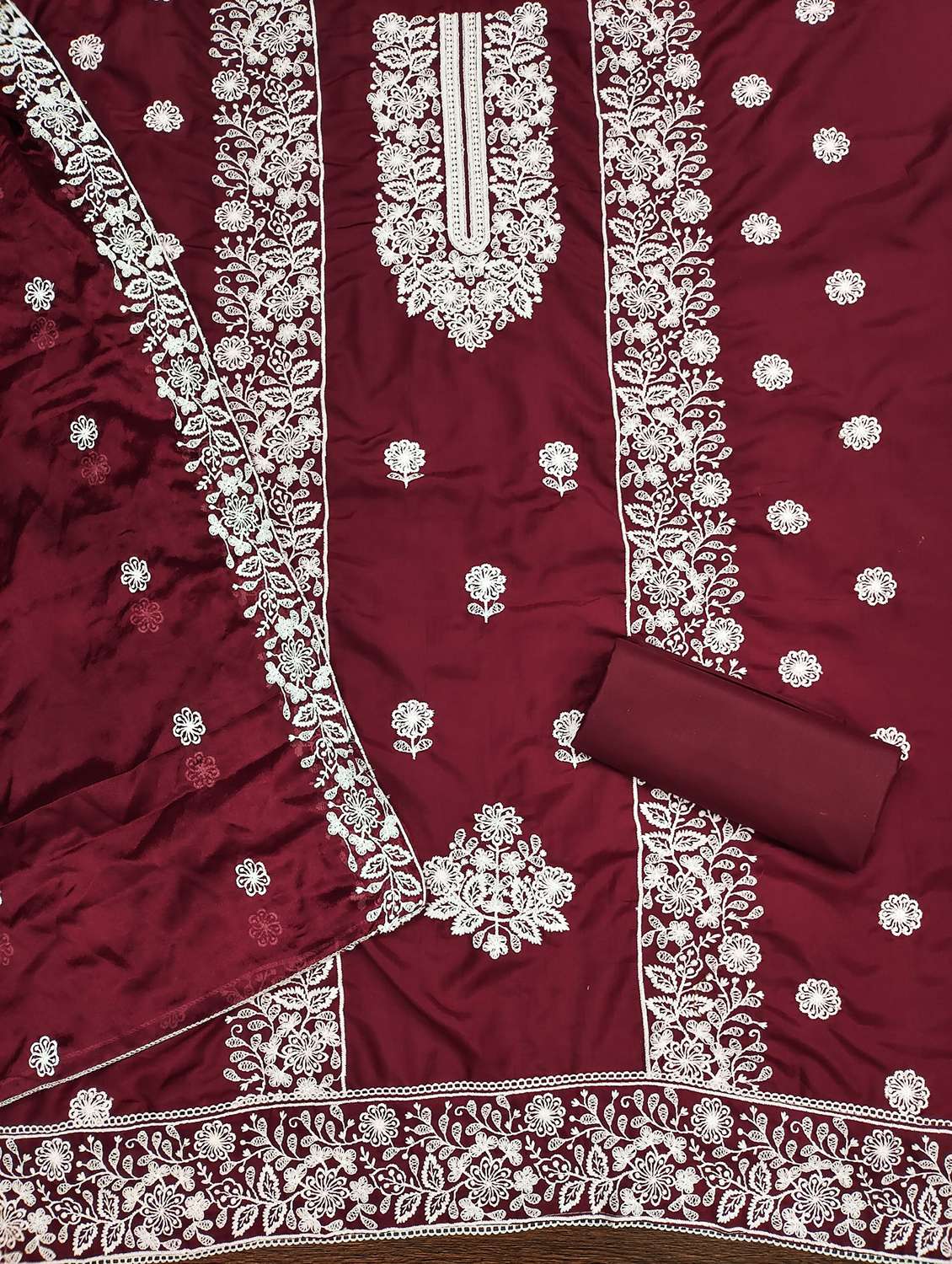 women solid with work embroidered unstitched suit set - 21980206 -  Standard Image - 1