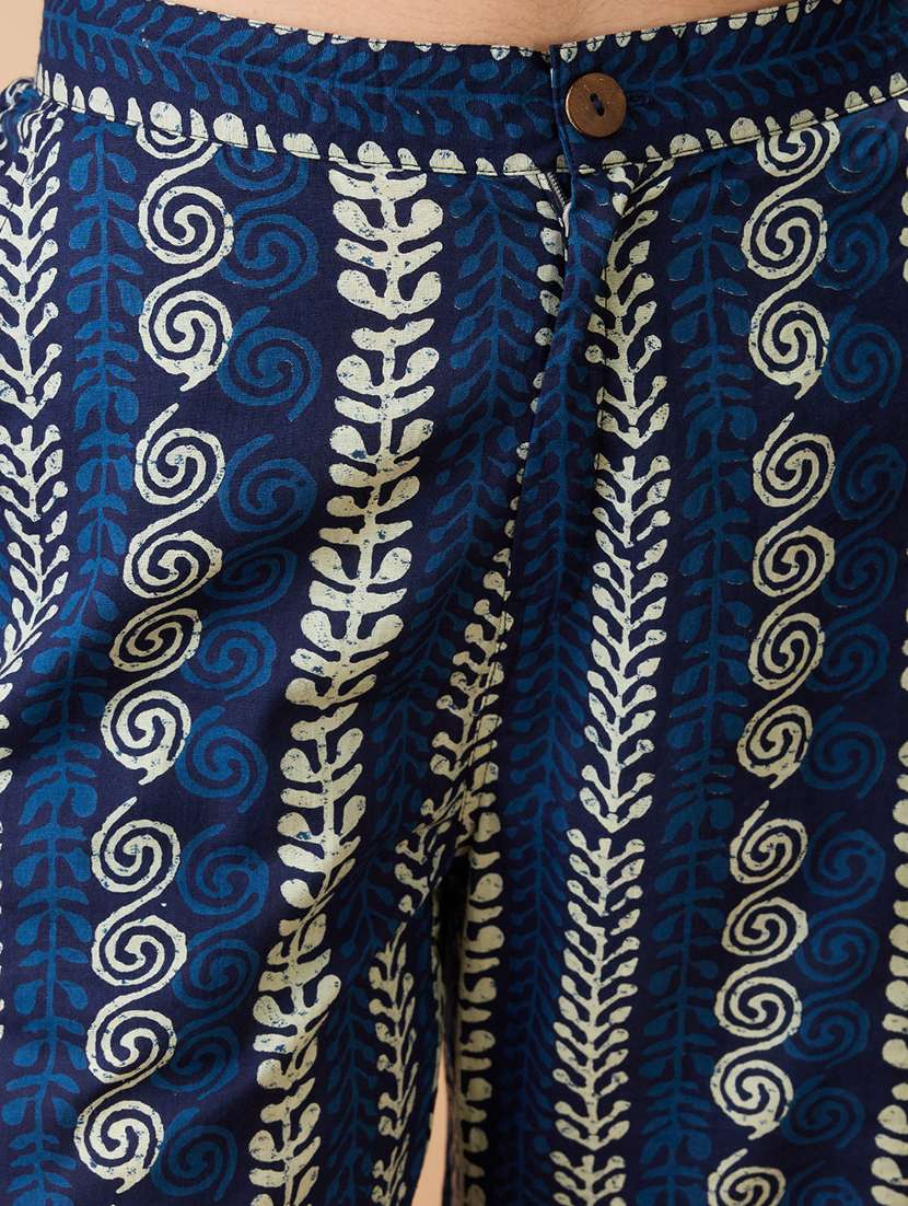 women indigo ethnic print notch lapel crop shirt with straight pant co-ords set - 21980213 -  Standard Image - 4