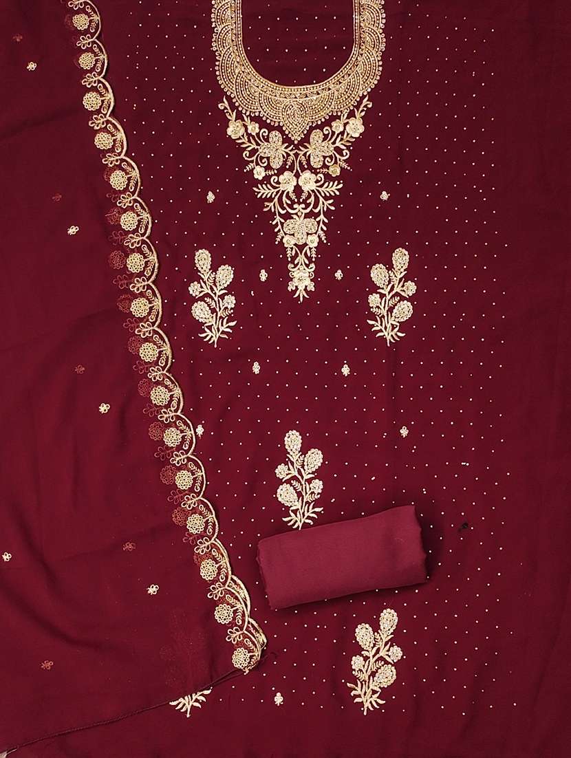 women solid with work embroidered unstitched suit set - 21980220 -  Standard Image - 1