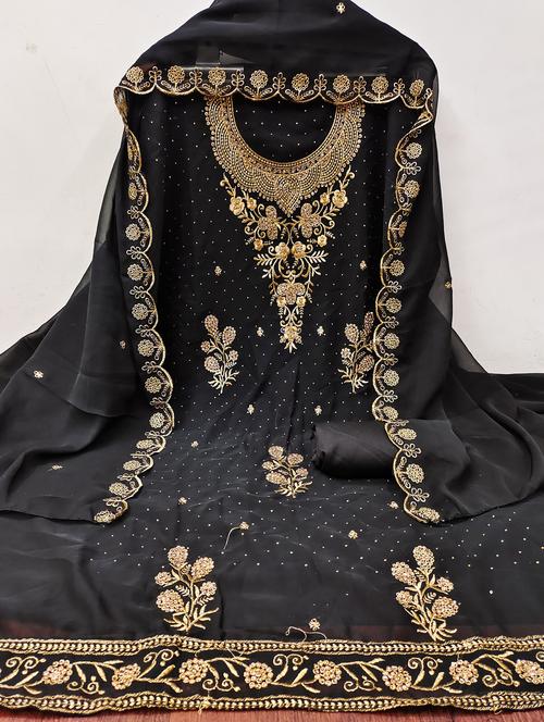 women solid with work embroidered unstitched suit set - 21980221 - Standard Image - 0