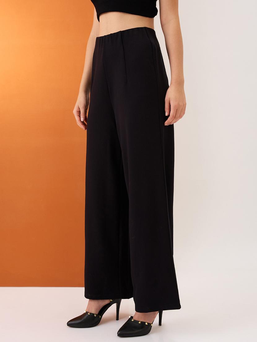 women black solid mid-rise relaxed fit formal wide leg trousers - 21980222 -  Standard Image - 1