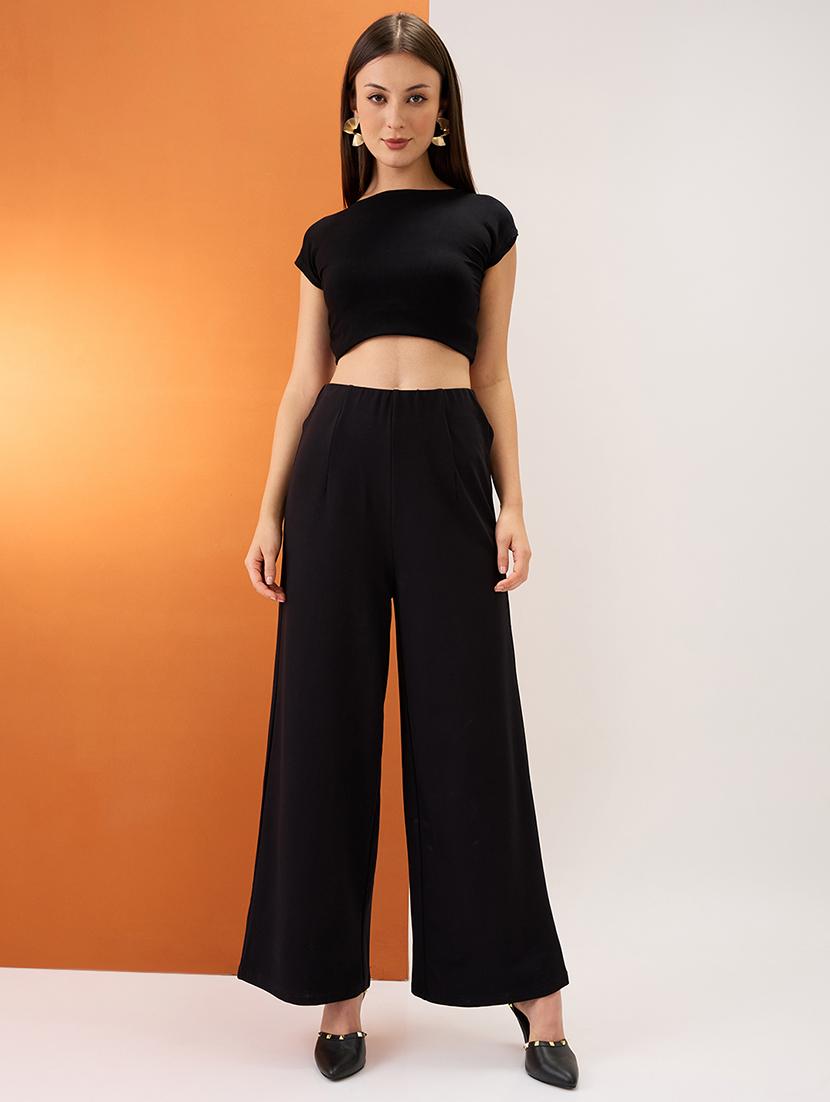 women black solid mid-rise relaxed fit formal wide leg trousers - 21980222 - Standard Image - 4
