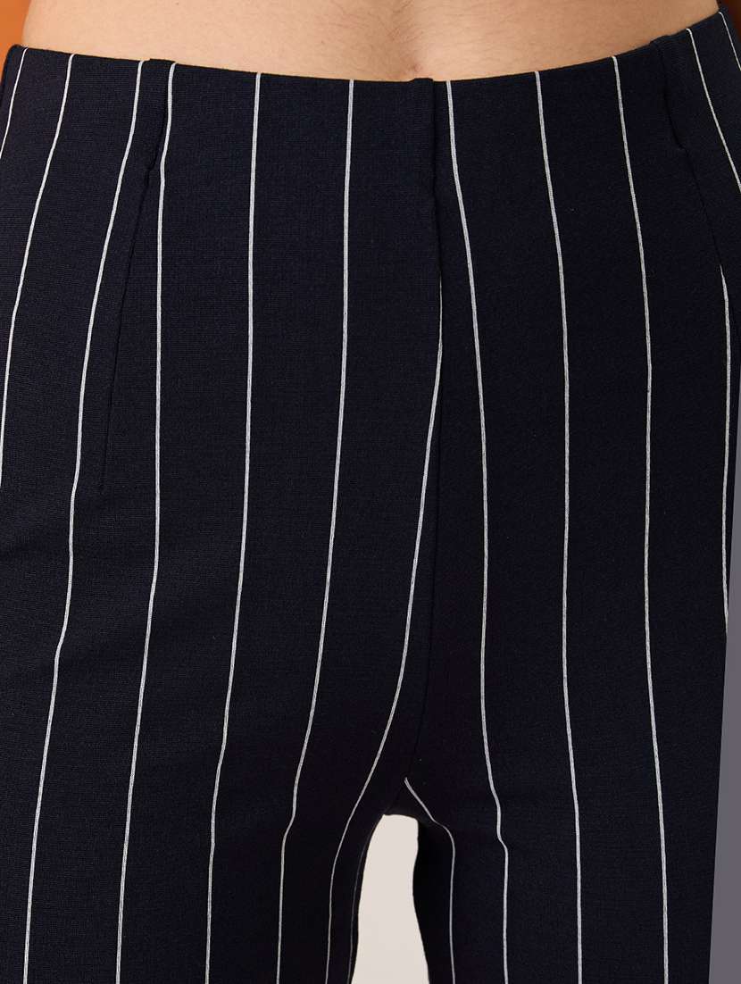women navy striped mid-rise stretchable bootcut trousers - 21980223 -  Standard Image - 4