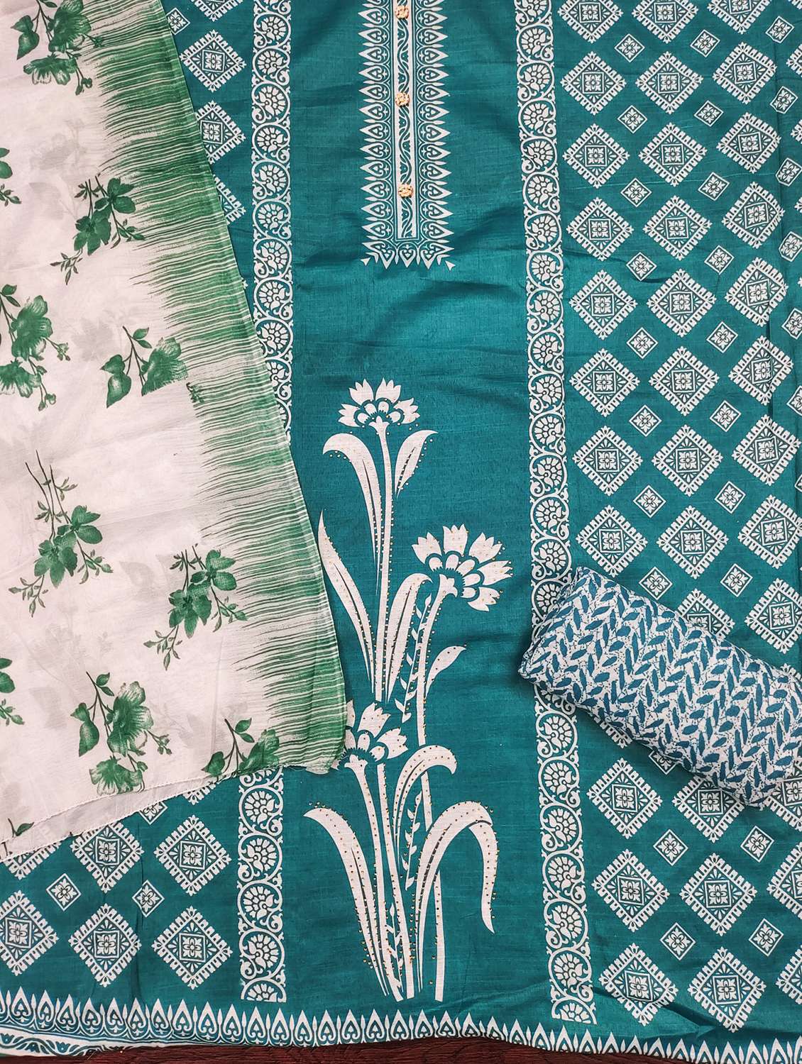 women printed embellished unstitched suit set - 21980250 - Standard Image - 1