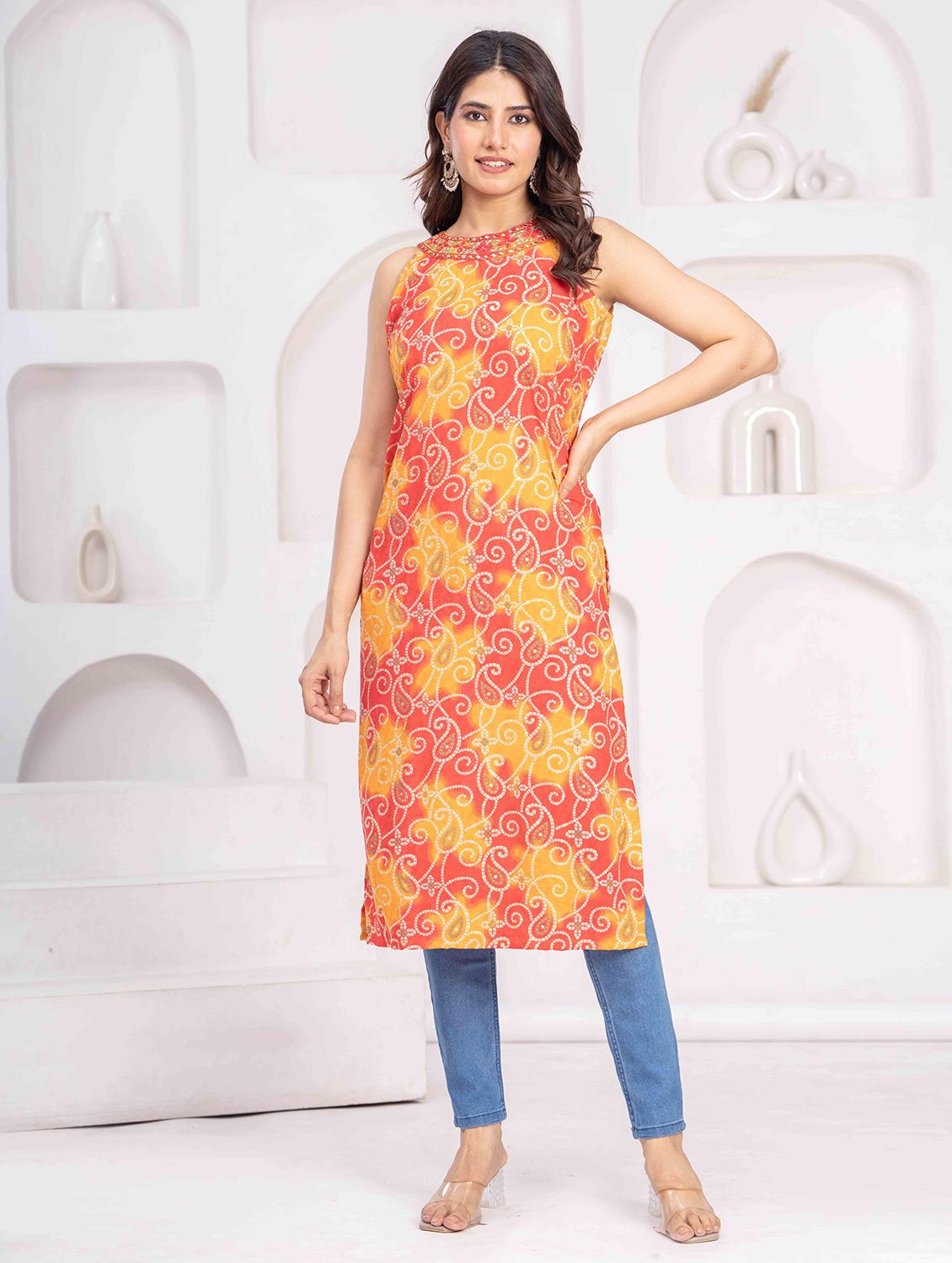 women printed halter neck straight kurta - 21980275 -  Zoom Image - 0