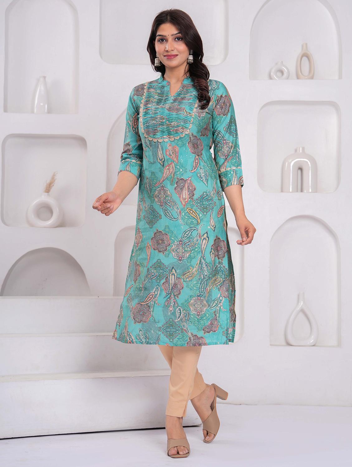 women printed three quarter sleeve straight kurta - 21980276 - Standard Image - 4