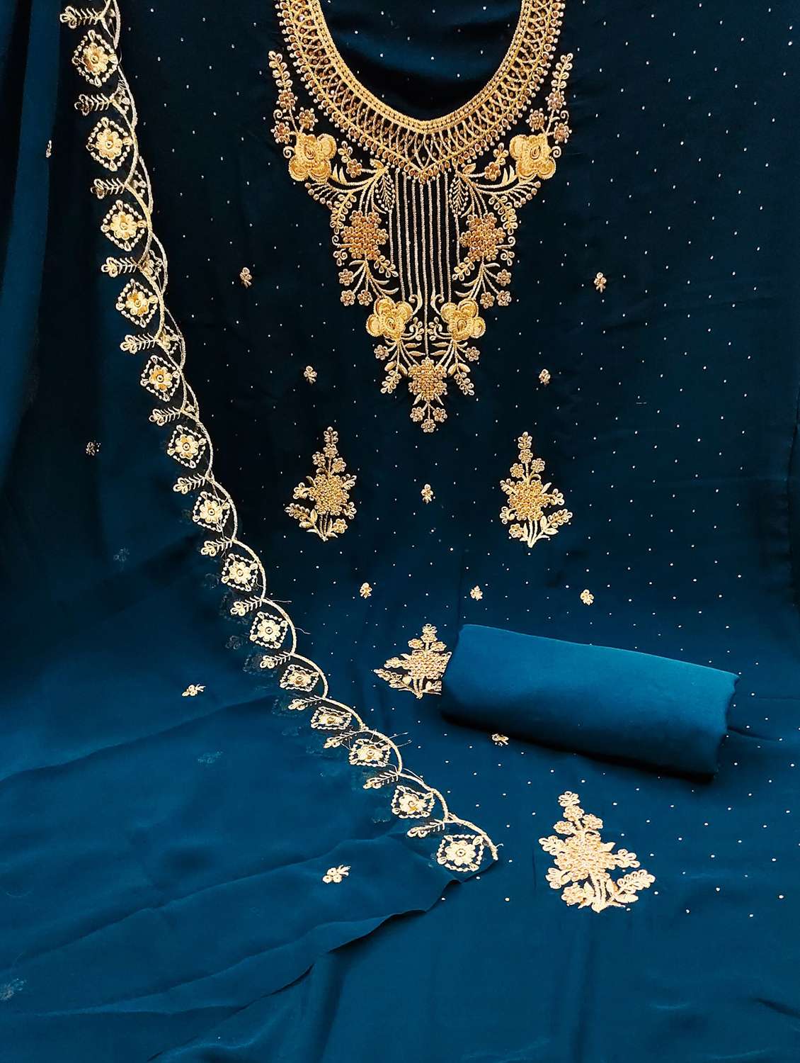 women solid with work embroidered unstitched suit set - 21980282 -  Standard Image - 1