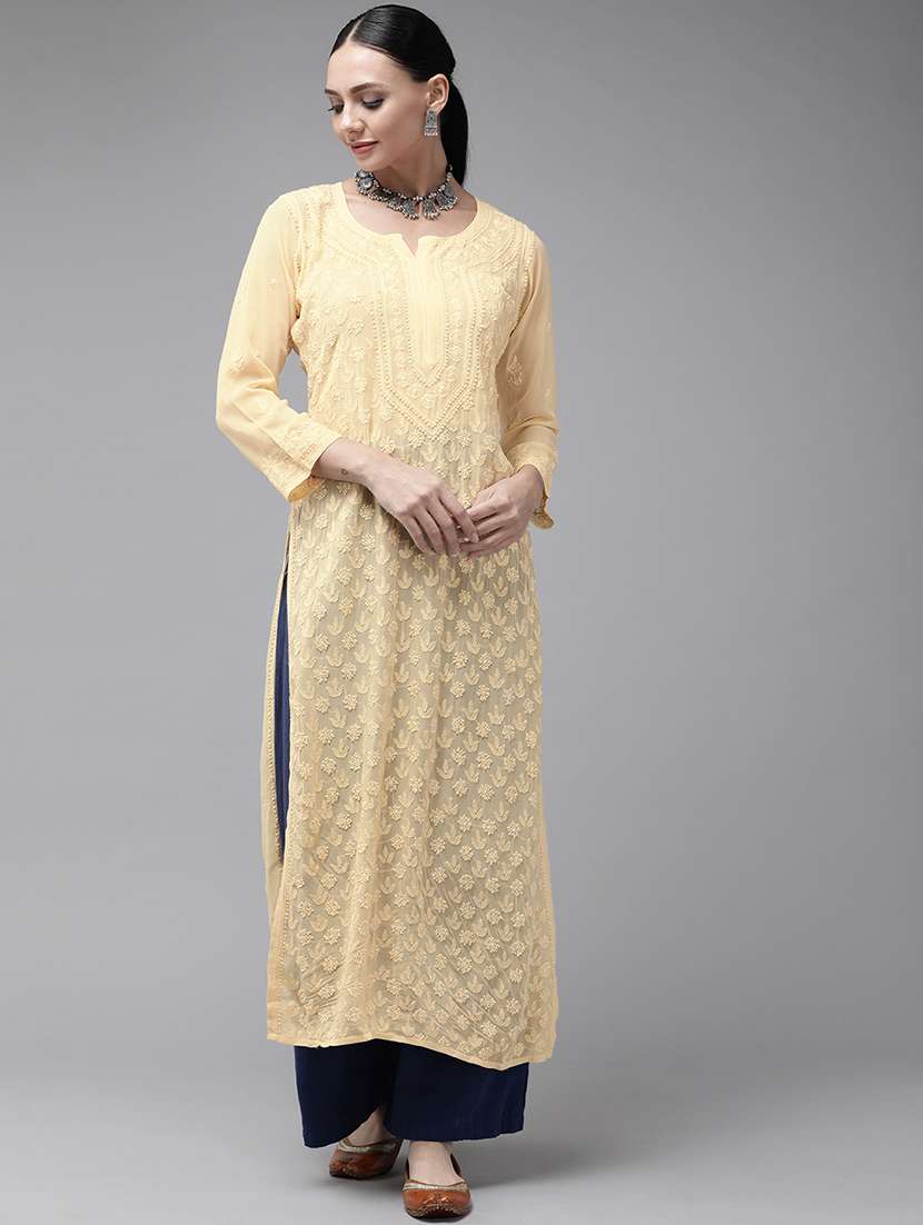 women chikankari long sleeve straight kurta - 21980291 -  Standard Image - 1
