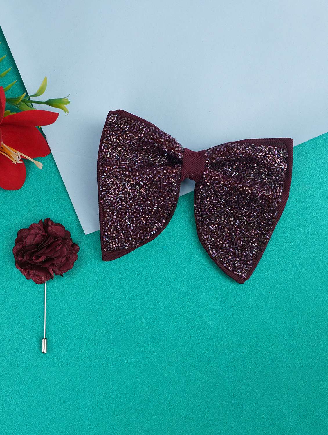 men purple embellished bow tie
