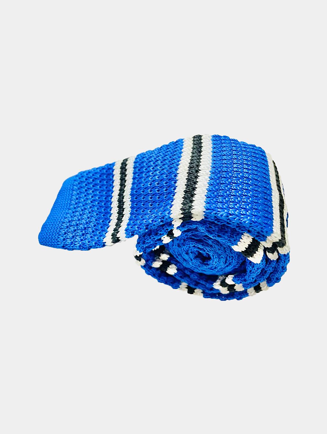 men blue striped knitted tie - 21980321 -  Zoom Image - 0