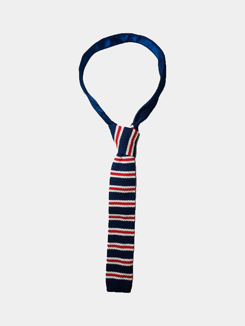 men navy blue striped knitted tie - 21980322 - Standard Image - 1
