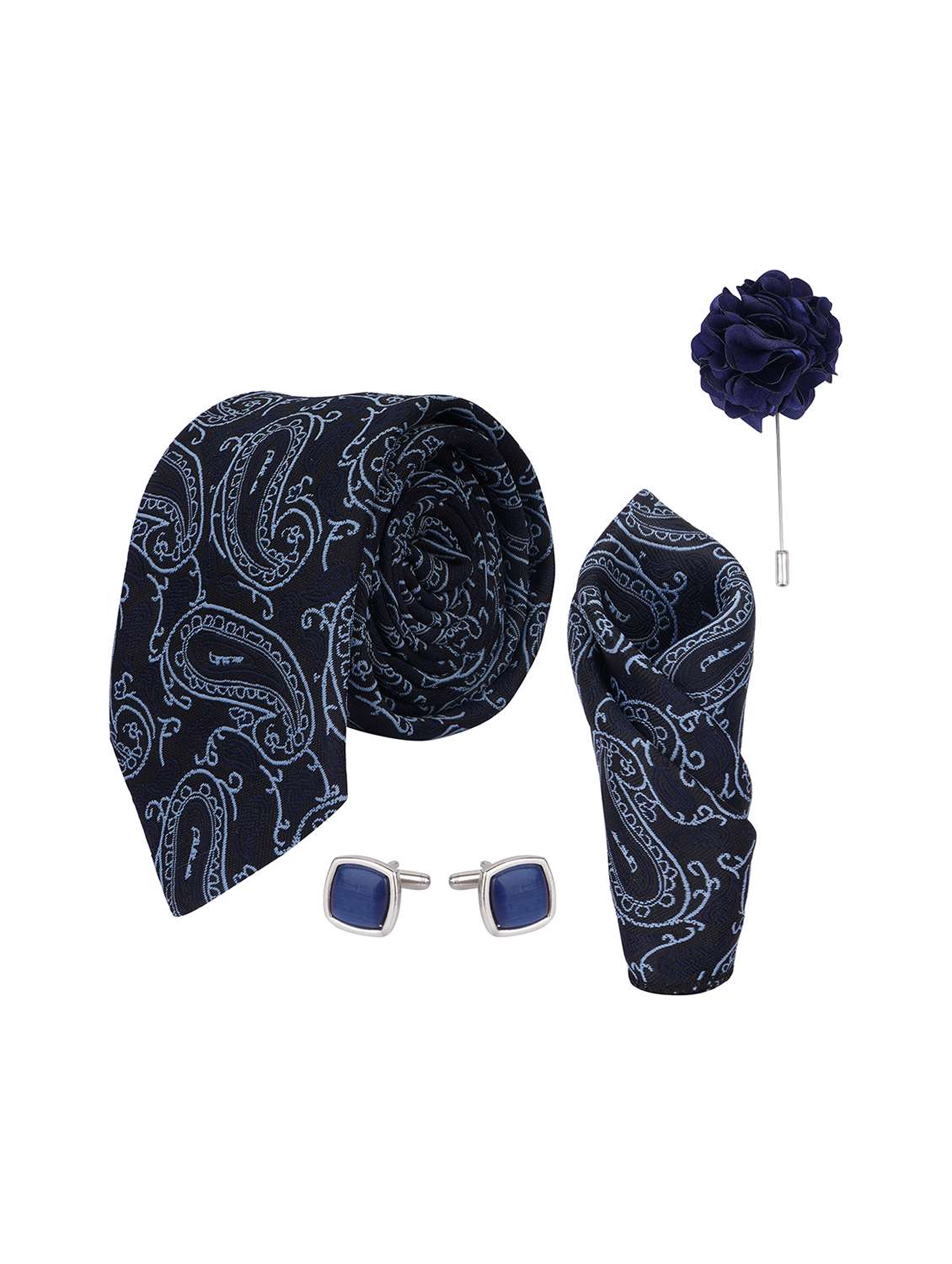 necktie gift set with pocket square cufflinks & brooch pin tie for men