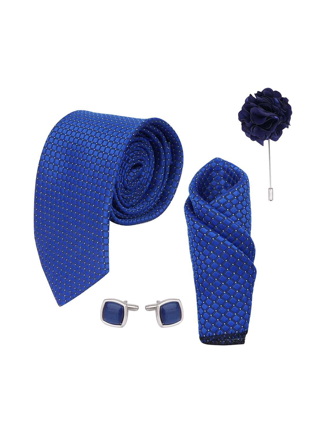 necktie gift set with pocket square cufflinks & brooch pin tie for men
