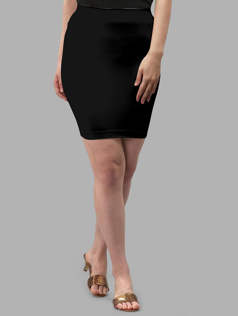women black solid high rise bodycon skirt - 21980351 - Standard Image - 1