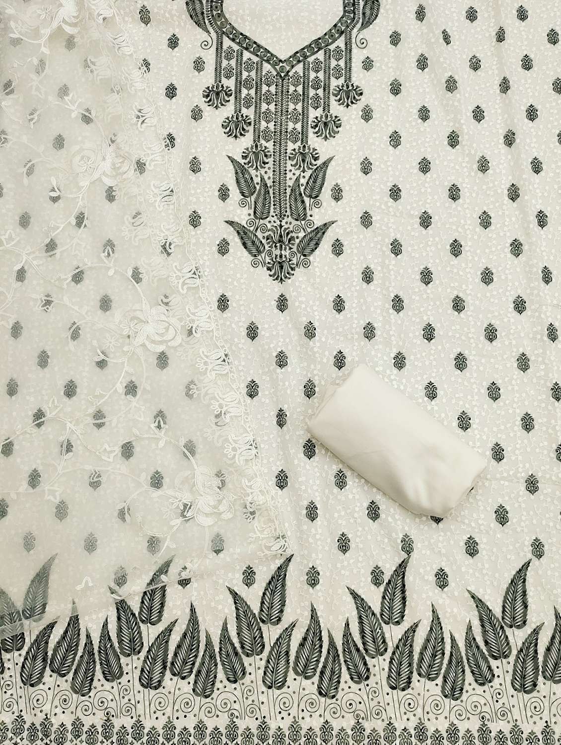 women printed embroidered unstitched suit set - 21980359 -  Standard Image - 1