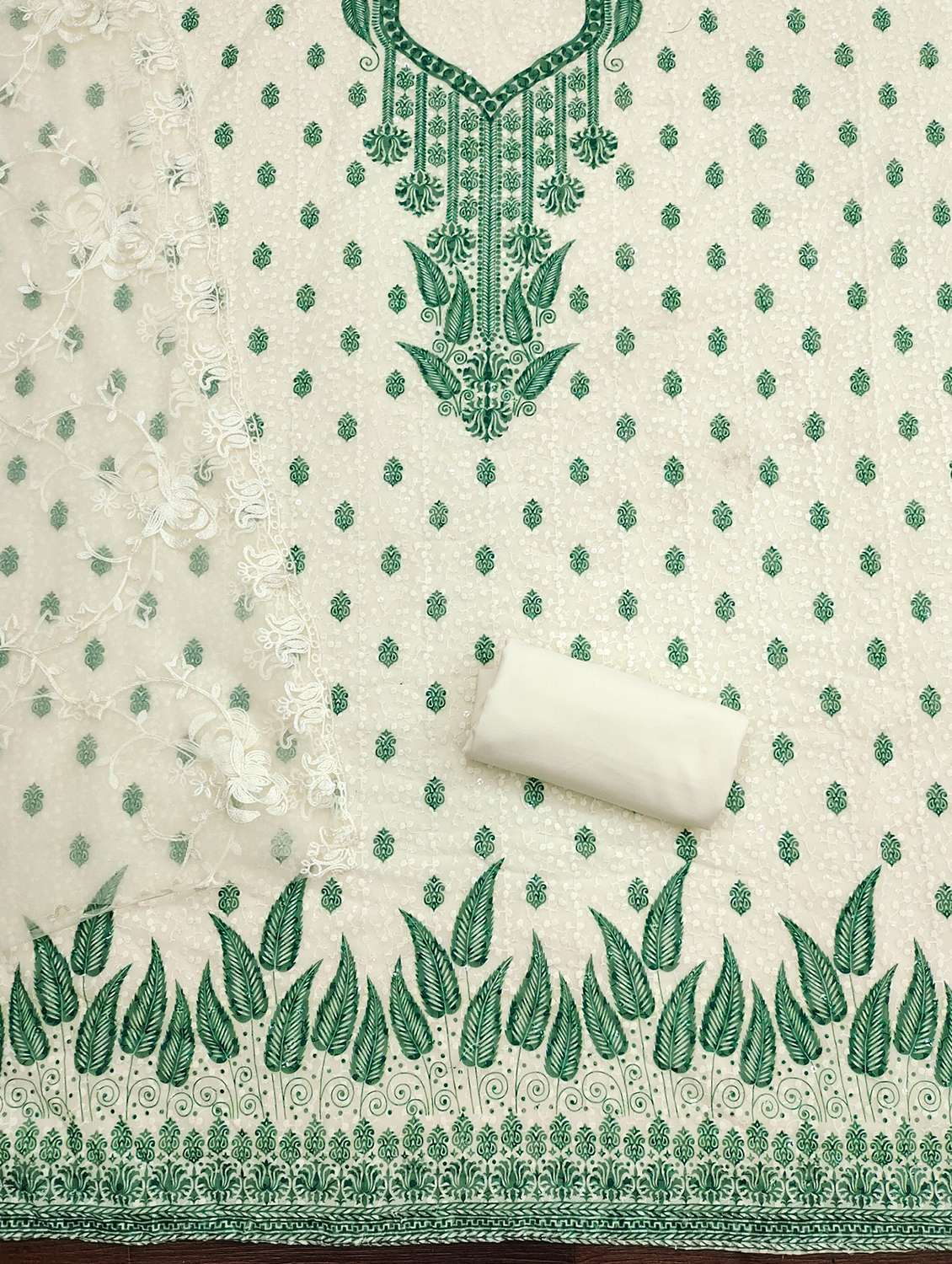 women printed embroidered unstitched suit set - 21980360 -  Standard Image - 1