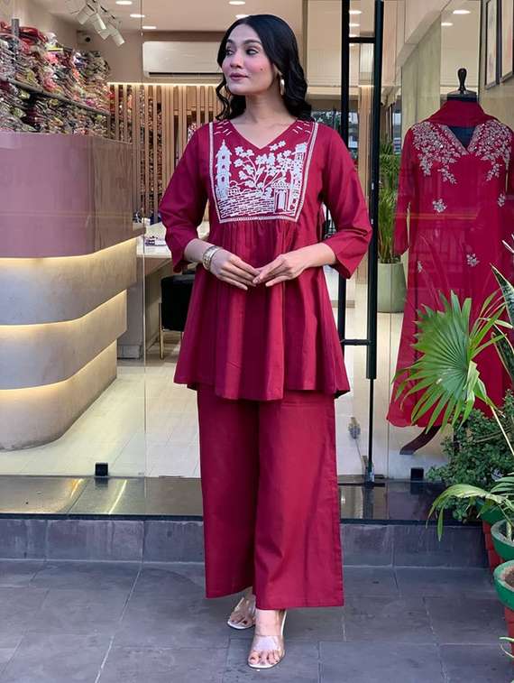 women pink three quarter sleeve ethnic co-ord set