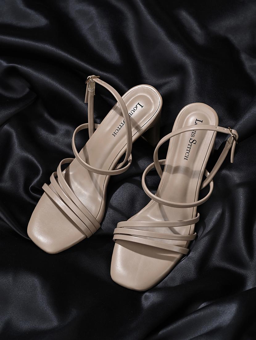 women beige strappy block heel sandal - 21980374 - Standard Image - 1