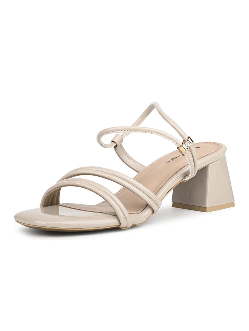 women beige solid back strap block heels - 21980376 -  Standard Image - 1
