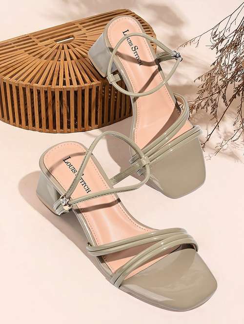 women olive solid back strap block heels - 21980377 -  Standard Image - 0