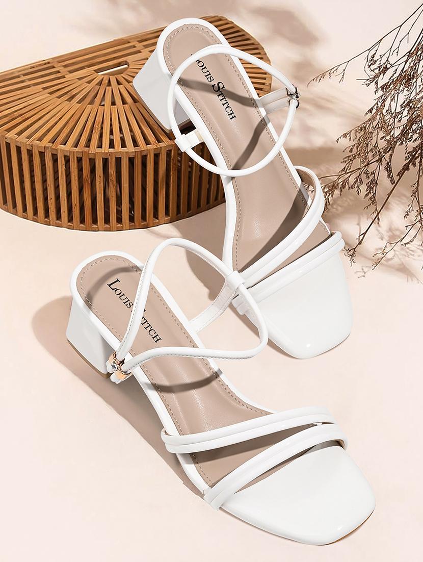 women white solid back strap block heels - 21980378 -  Standard Image - 1