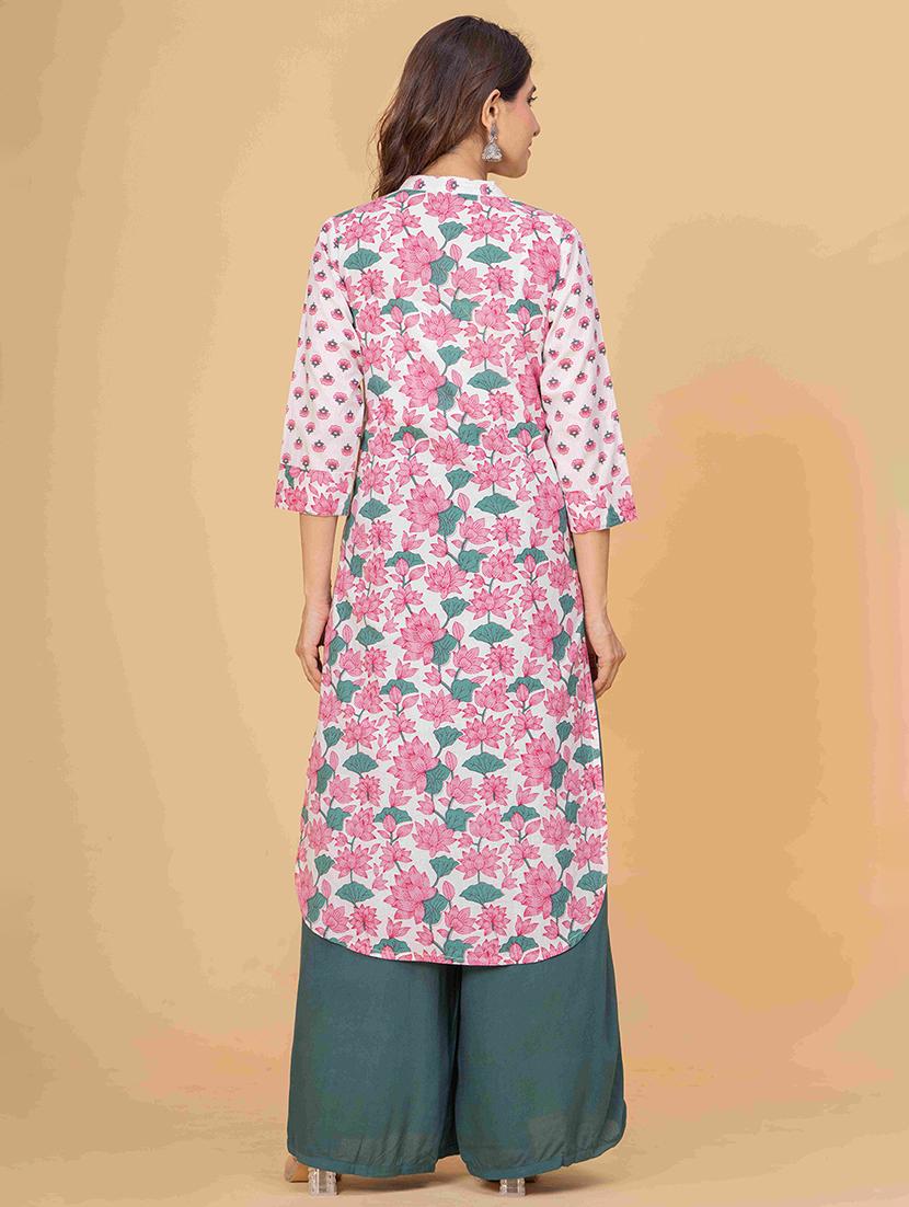 women floral three quarter sleeve straight kurta - 21980379 - Standard Image - 4