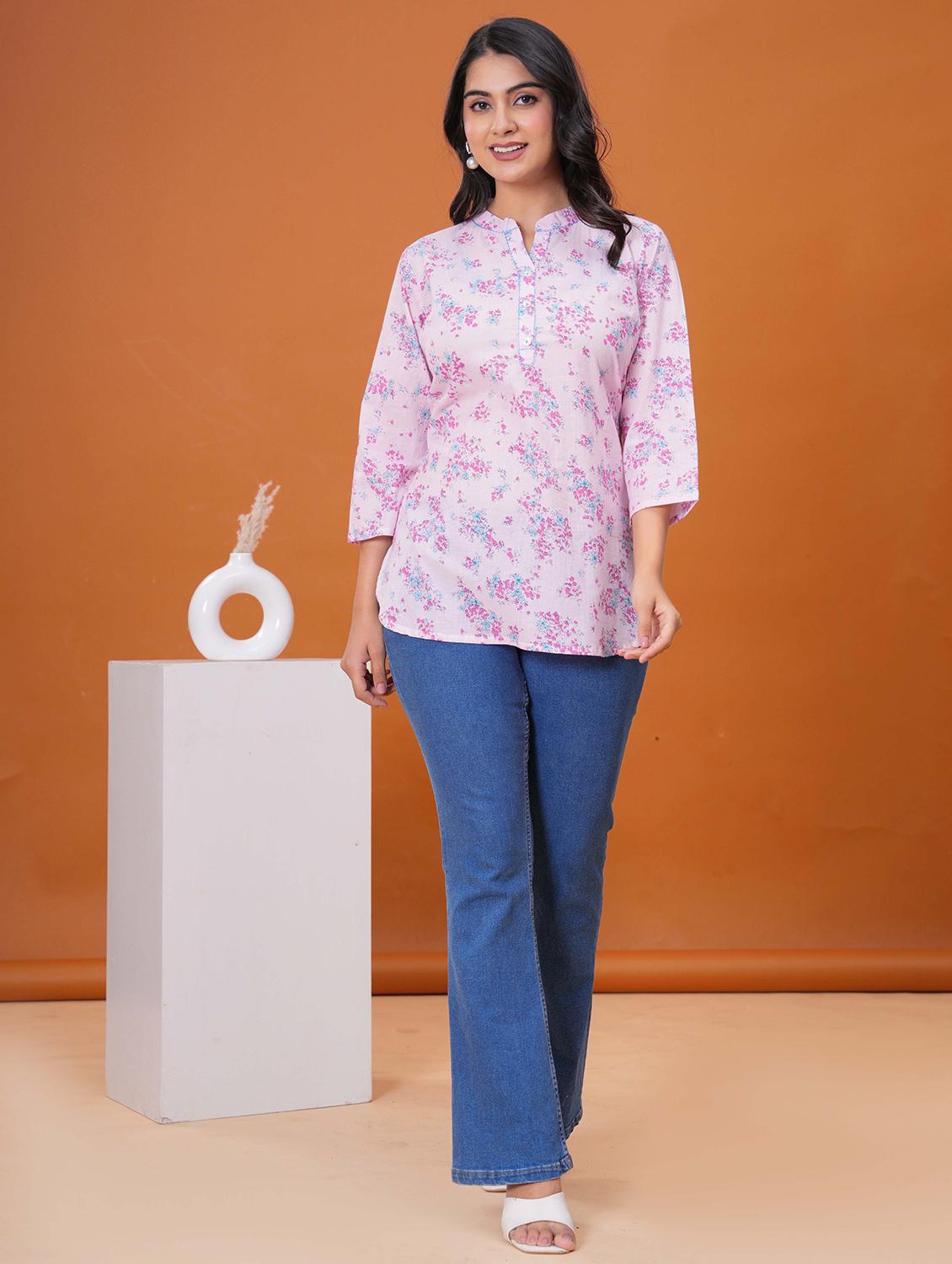 women floral three quarter sleeve straight kurti - 21980381 - Standard Image - 4