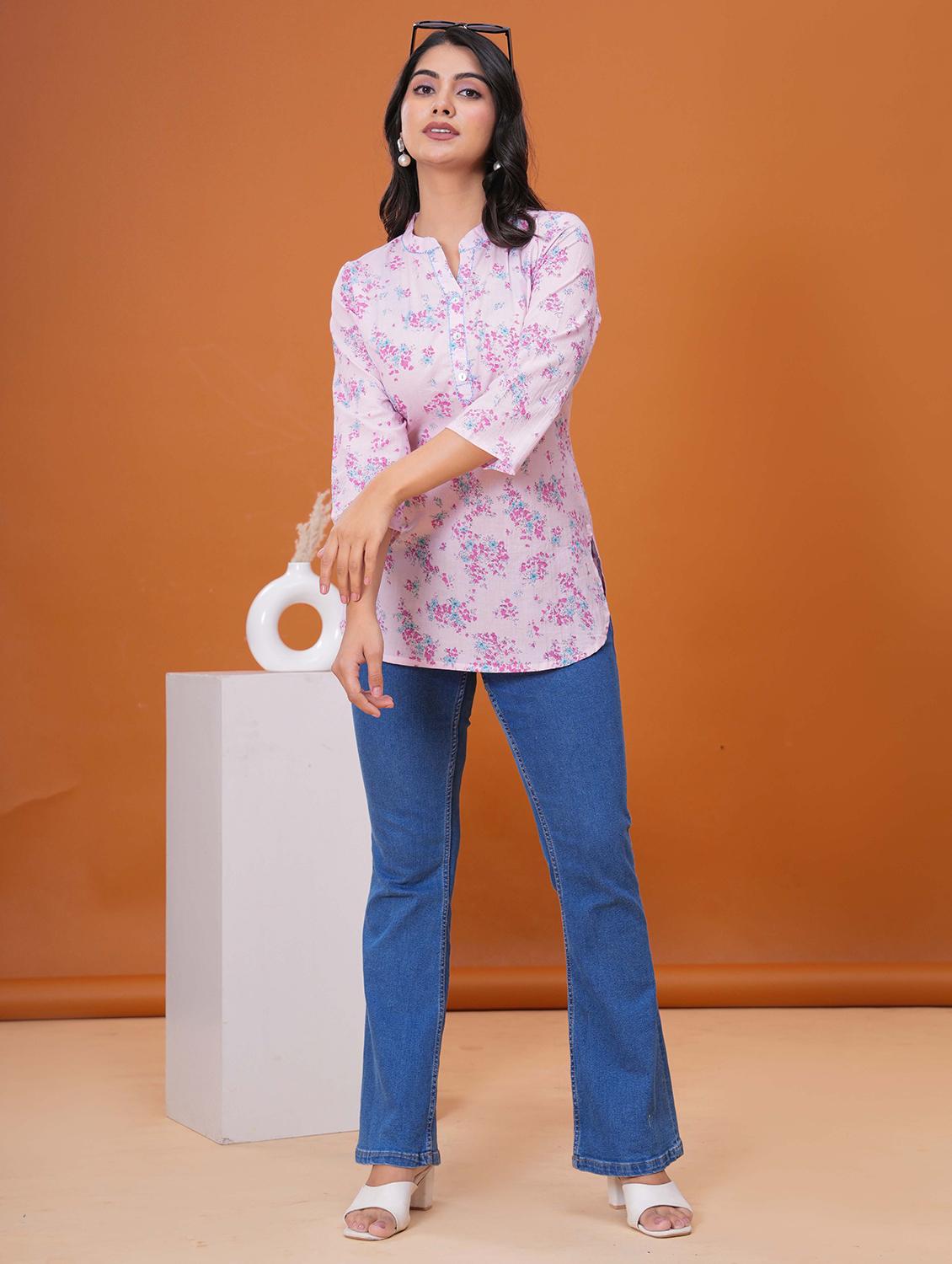 women floral three quarter sleeve straight kurti - 21980381 - Standard Image - 6