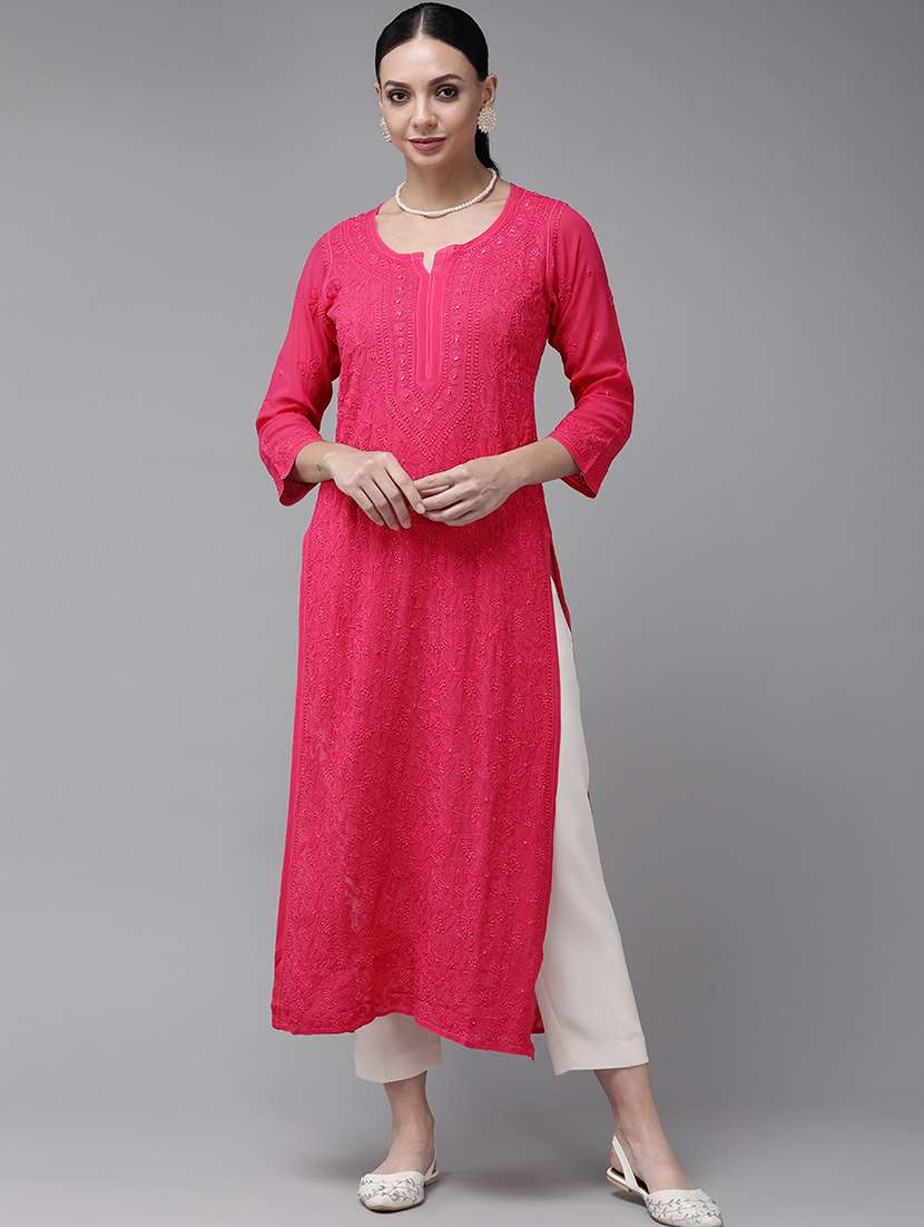 women chikankari long sleeve straight kurta - 21980382 -  Standard Image - 1