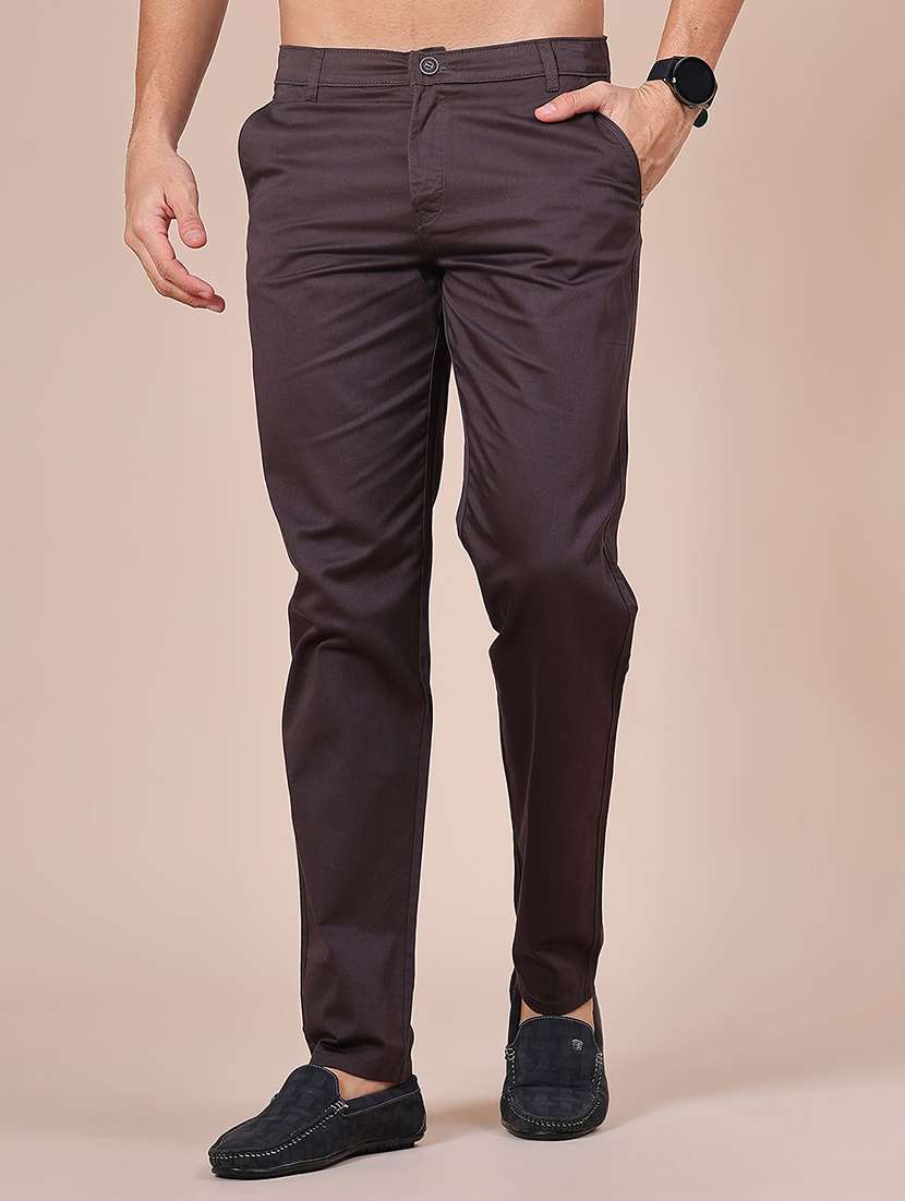 men solid mid rise casual chinos