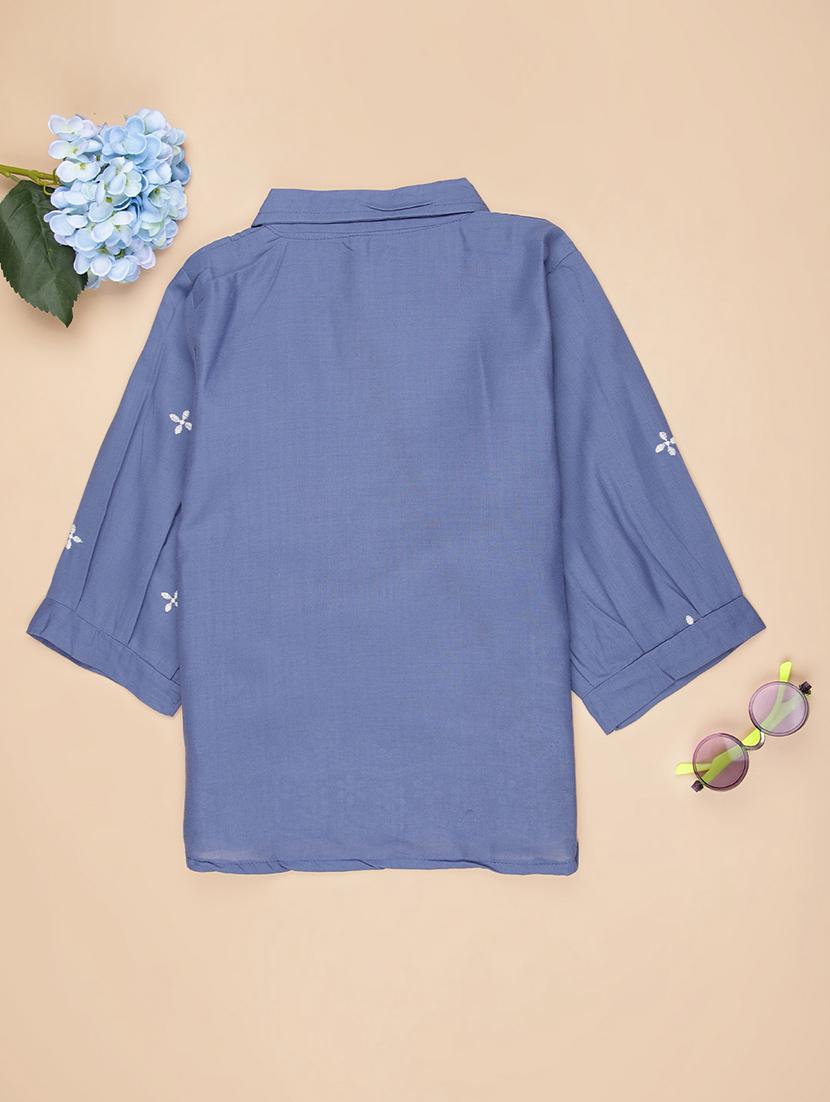 girls embroidered puff sleeve collared top - 21980538 -  Standard Image - 1