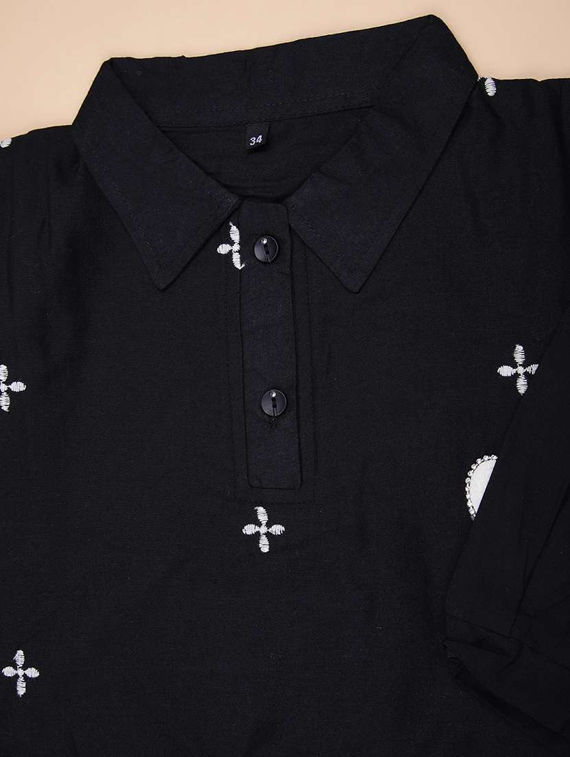 girls embroidered collared puff sleeve top - 21980541 -  Standard Image - 1