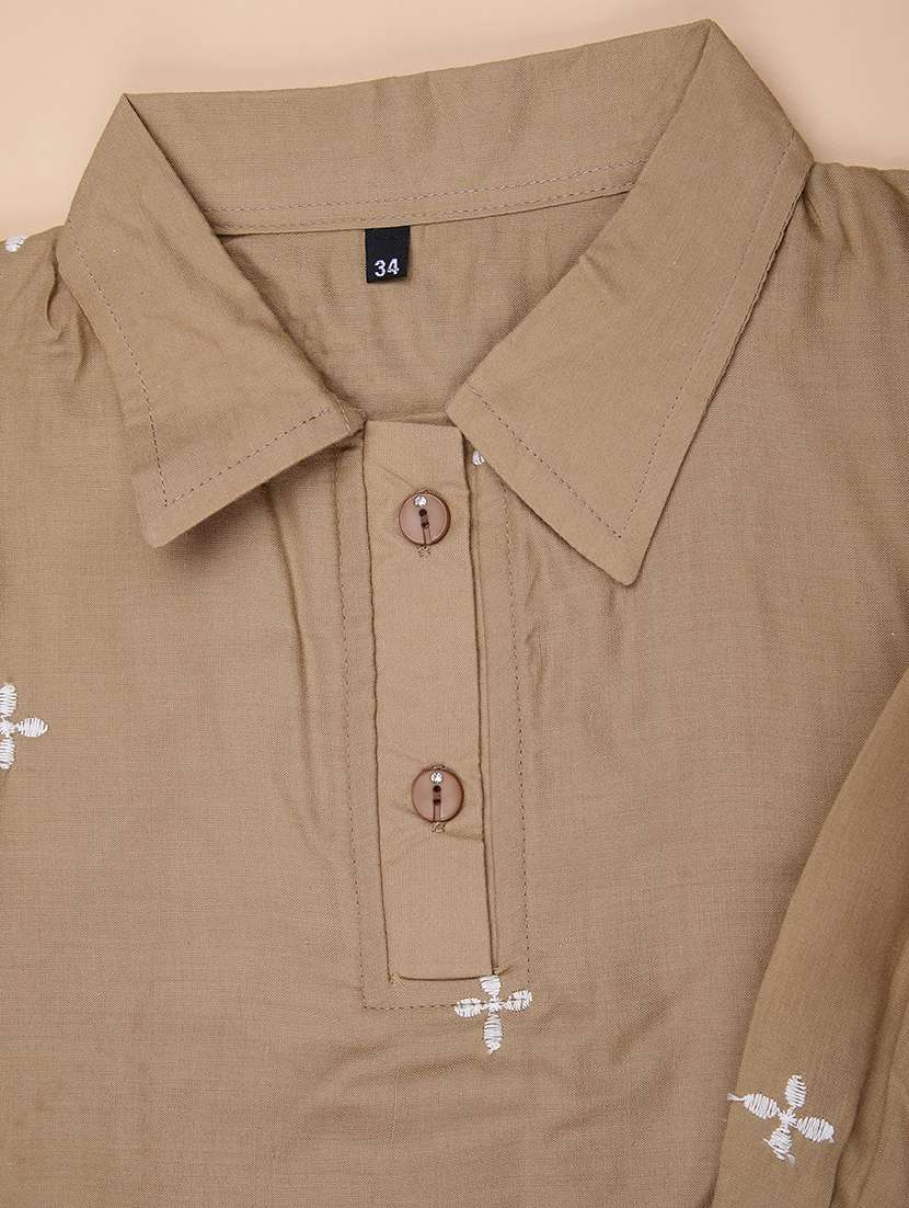 girls self designed collared puff sleeve top - 21980545 -  Standard Image - 1