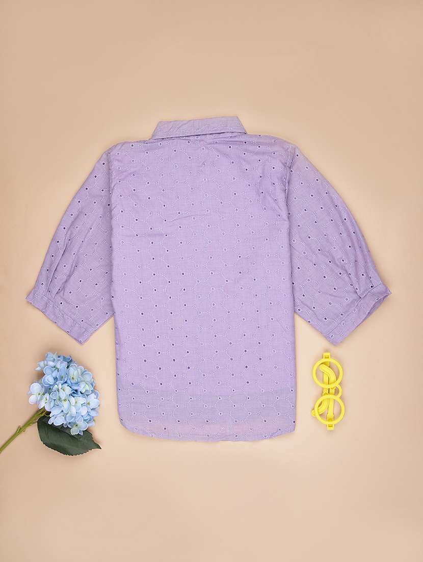 girls self designed collared puff sleeve top - 21980564 -  Standard Image - 1