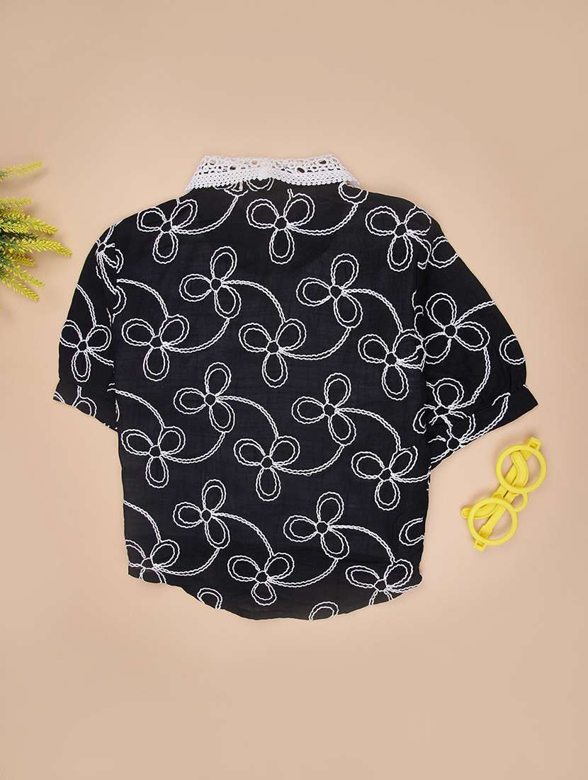 girls self designed collared puff sleeve top - 21980567 -  Standard Image - 1