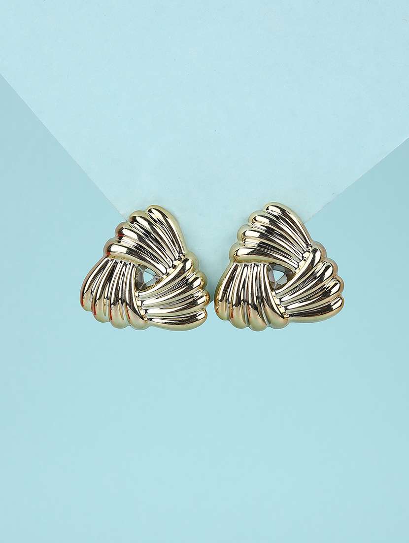 gold textured triangle fashion earrings for women - 21980705 -  Standard Image - 1