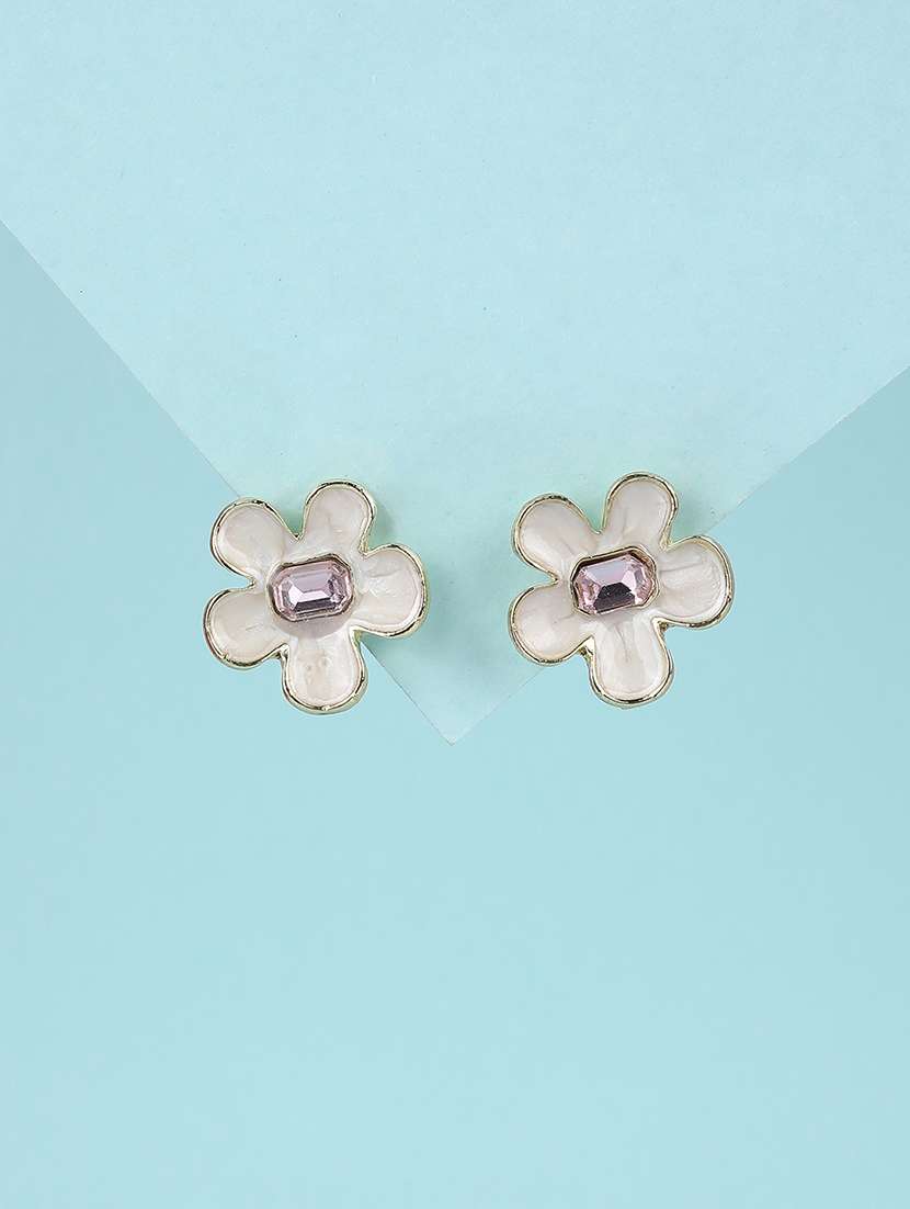 flower shape stud earrings with pink stone - 21980726 -  Standard Image - 1