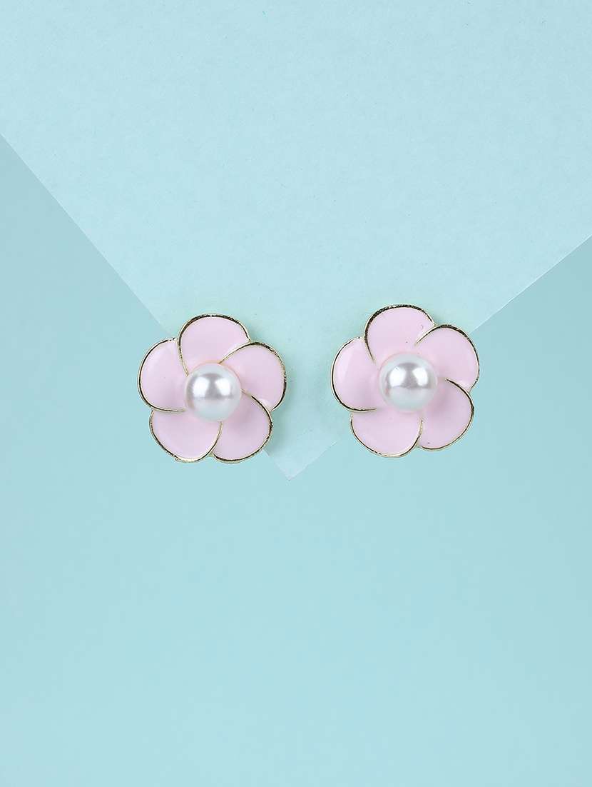 flower shaped stud earrings with pearl - 21980728 -  Standard Image - 1