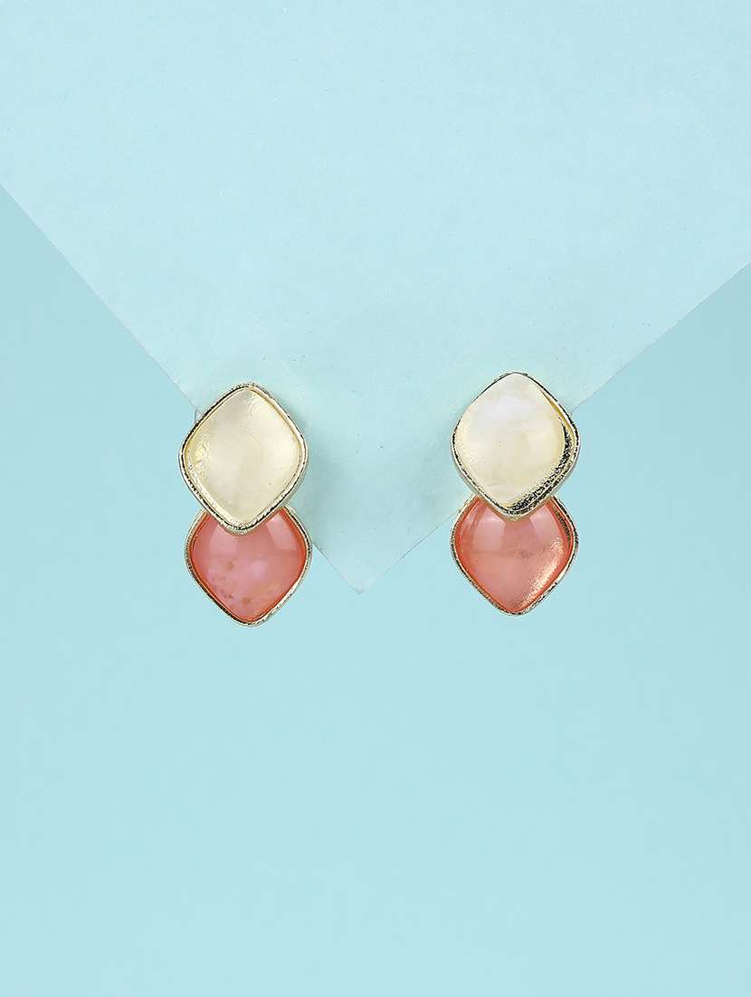 fashionable cream and pink stone drop earrings - 21980730 -  Standard Image - 1