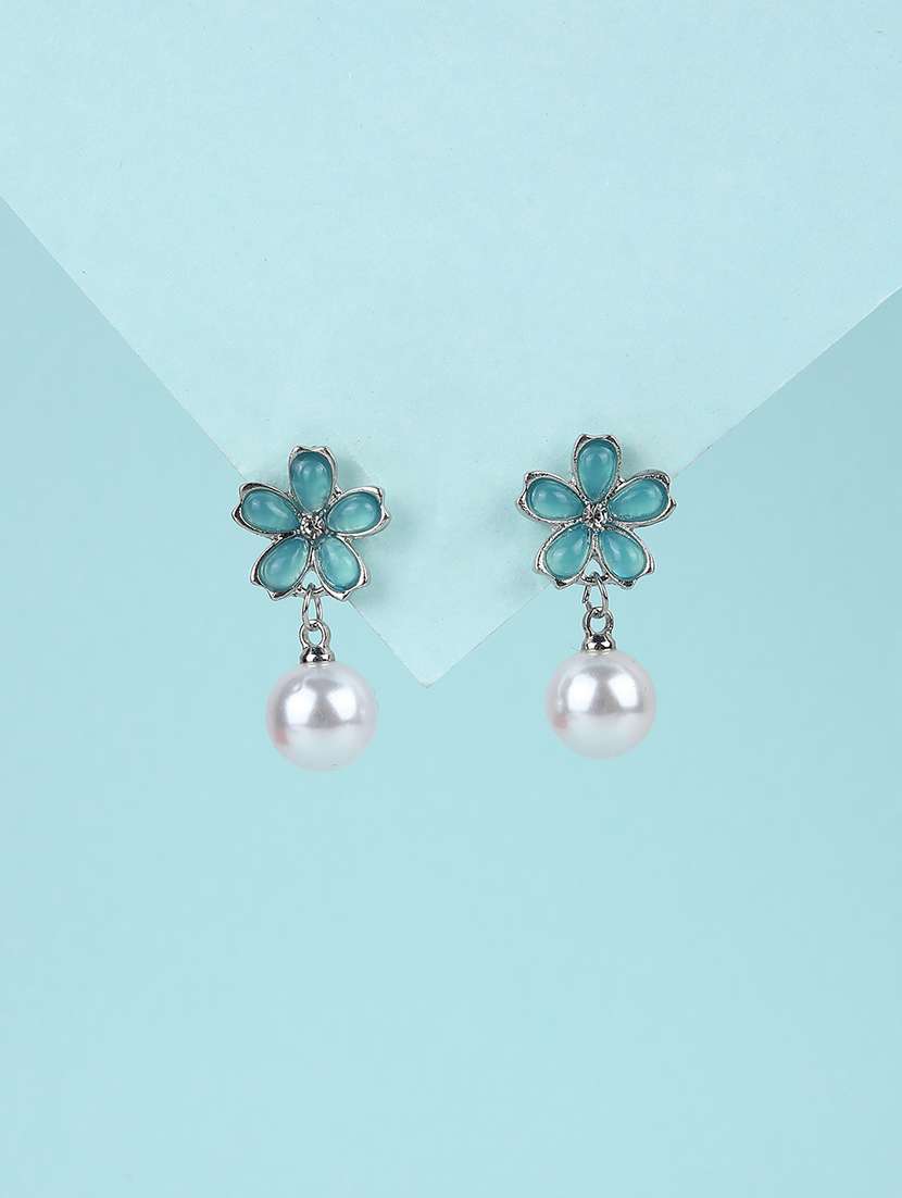 blue flower pearl drop earrings - 21980732 -  Standard Image - 1