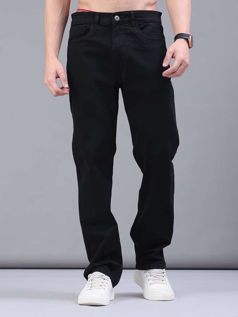 men plain mid rise full length straight jeans