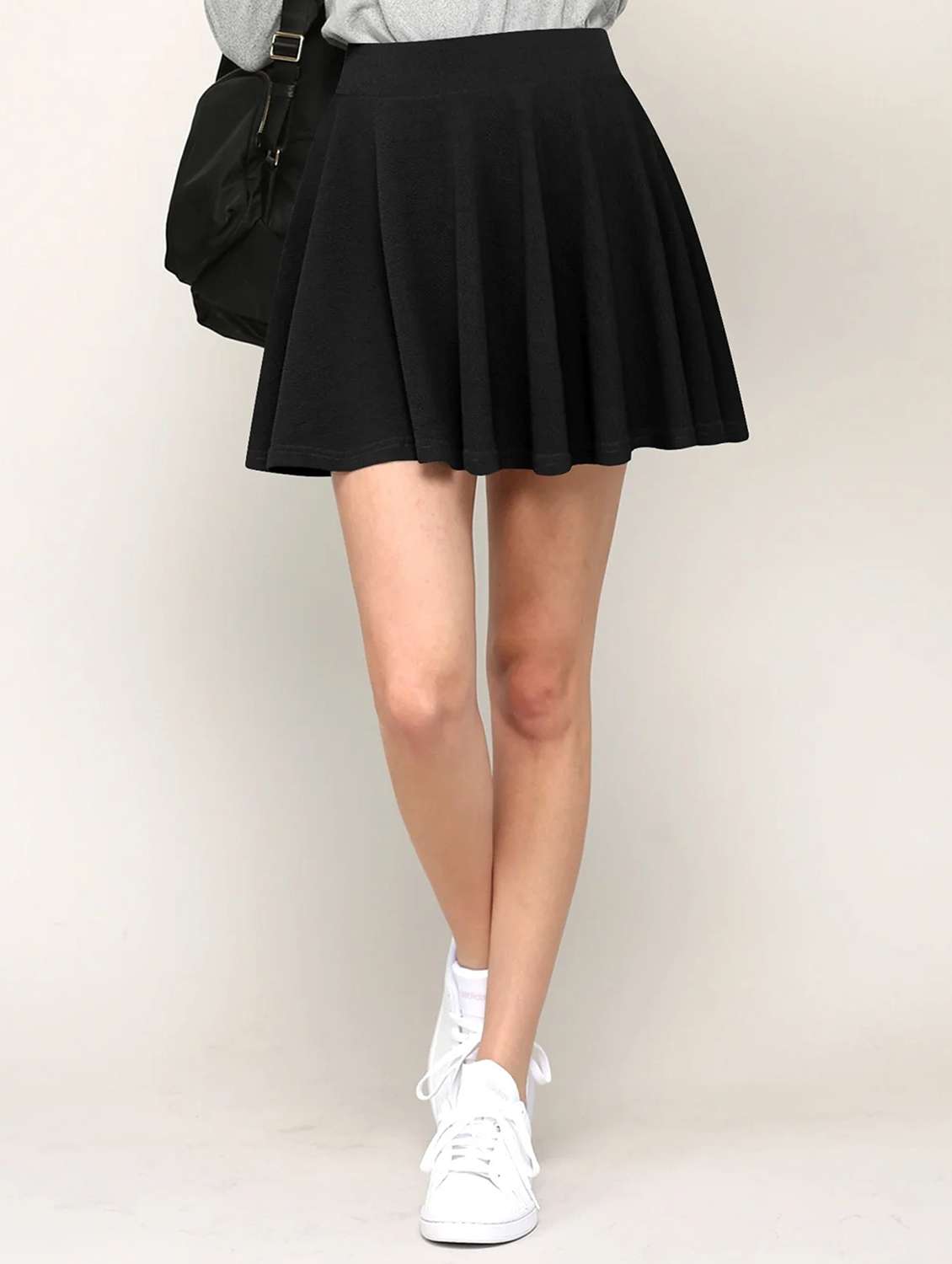 women black solid high rise skater skirt