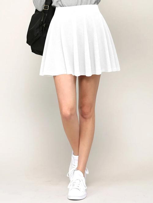 women white solid high rise skater skirt - 21980872 -  Standard Image - 0