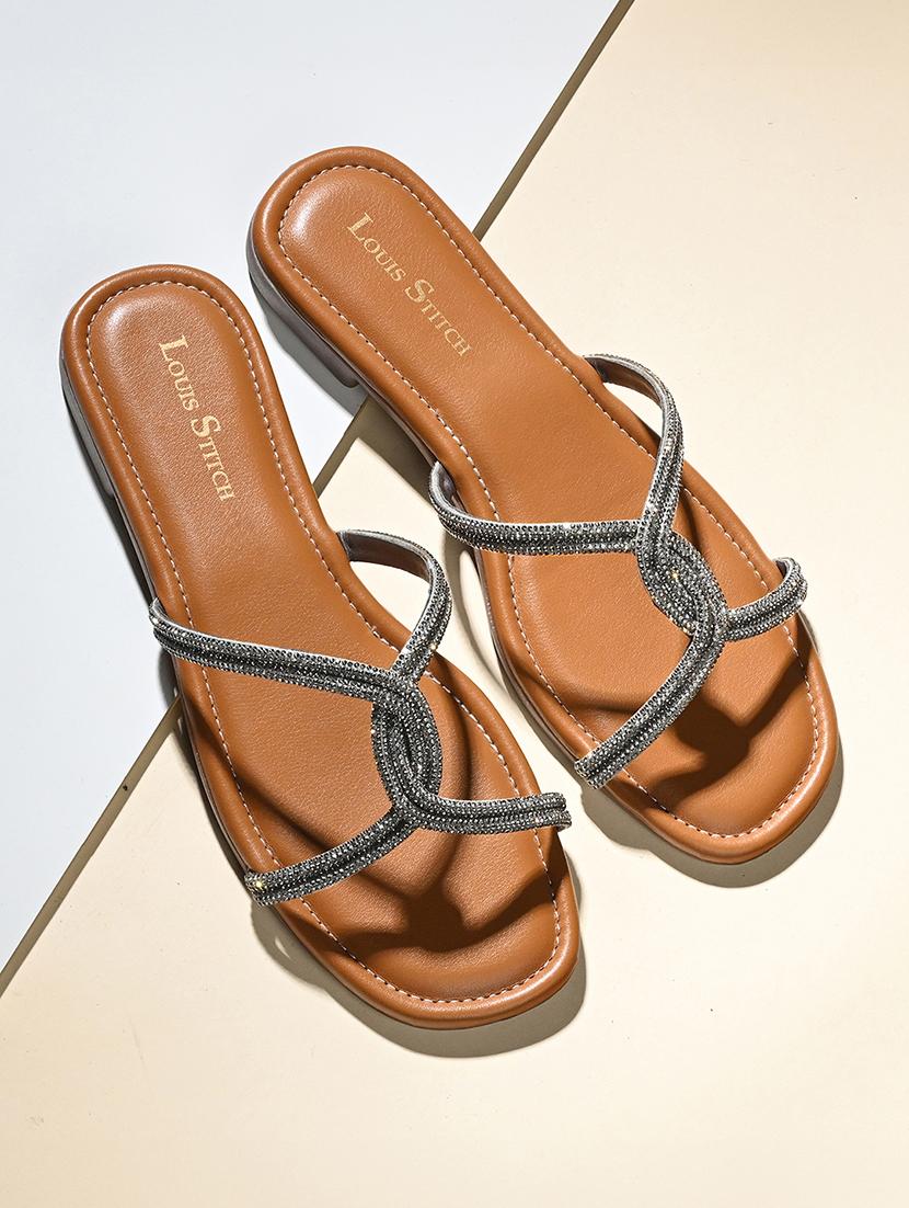 women tan embellished slip on flats - 21980898 -  Zoom Image - 0