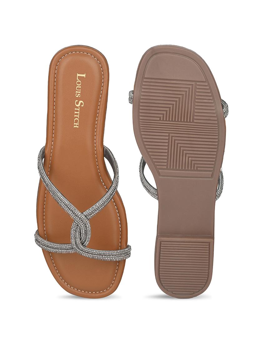 women tan embellished slip on flats - 21980898 - Standard Image - 4