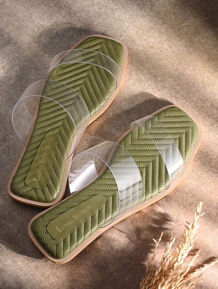 women green solid slip on flat - 21980900 - Standard Image - 1