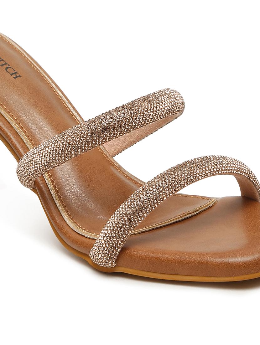women tan embellished slip on heels - 21980906 - Standard Image - 4